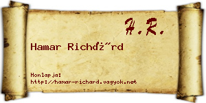 Hamar Richárd névjegykártya